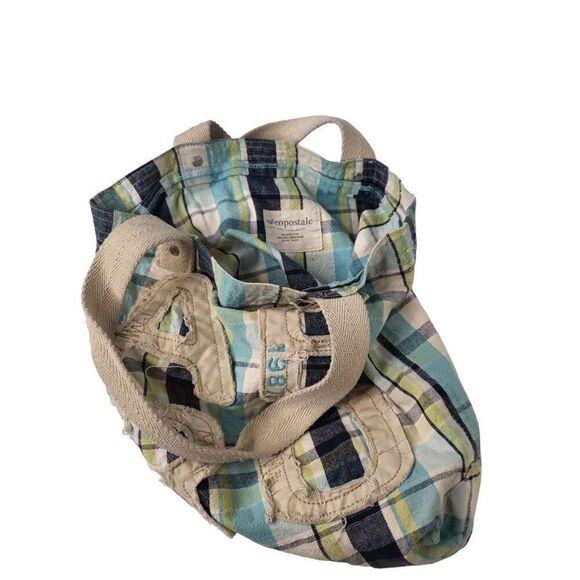 Aeropostale Tote Bag Women Sz M Plaid Fabric Boho Hippie Double Handle - Picture 5 of 6
